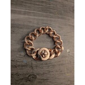 Heavy Rose Gold Tone Chunky Curb Chain Turn Lock Bracelet Rose Gold